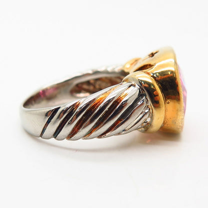 925 Sterling Silver 2-Tone Morganite-Tone C Z Twisted Design Ring Size 6