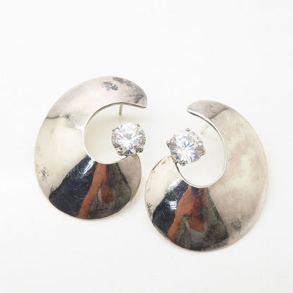 925 Sterling Silver C Z Swirl Design Statement Earrings