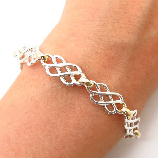 925 Sterling Silver 2-Tone Italy Knot Design Link Bracelet 6.5"