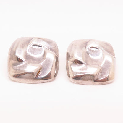 925 Sterling Silver Vintage Hollow Wrinkled Square Design Earrings