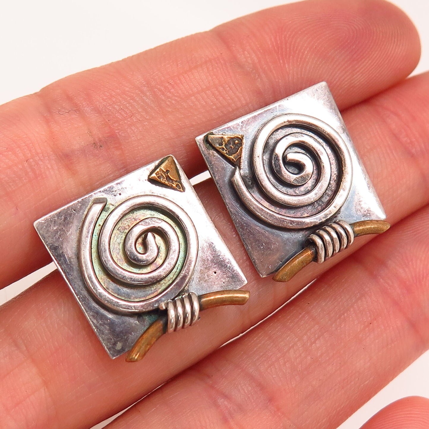 925 Sterling Silver 2-Tone Vintage Gardella Modernist Design Earrings