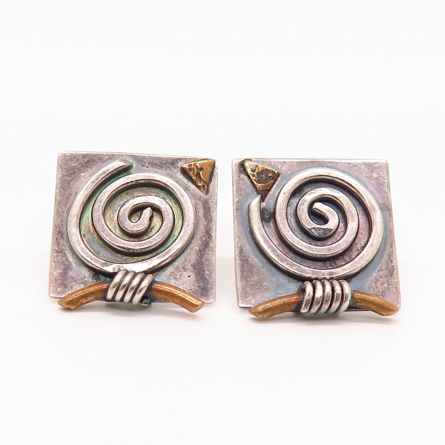 925 Sterling Silver 2-Tone Vintage Gardella Modernist Design Earrings