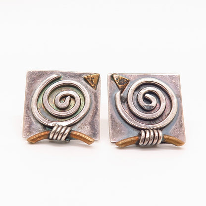 925 Sterling Silver 2-Tone Vintage Gardella Modernist Design Earrings