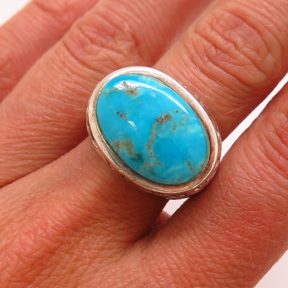 925 Sterling Silver Skyline Turquoise Gem Ornate Design Ring Size 7 3/4