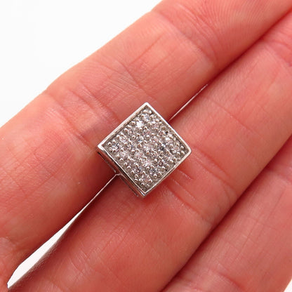 925 Sterling Silver Pave C Z Square SINGLE Stud Earring