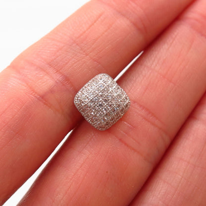 925 Sterling Silver Pave C Z Puffy Square SINGLE Stud Earring