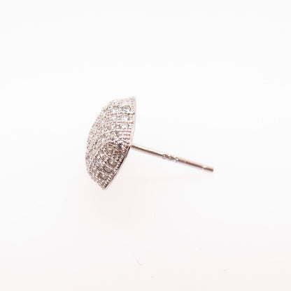 925 Sterling Silver Pave C Z Puffy Square SINGLE Stud Earring