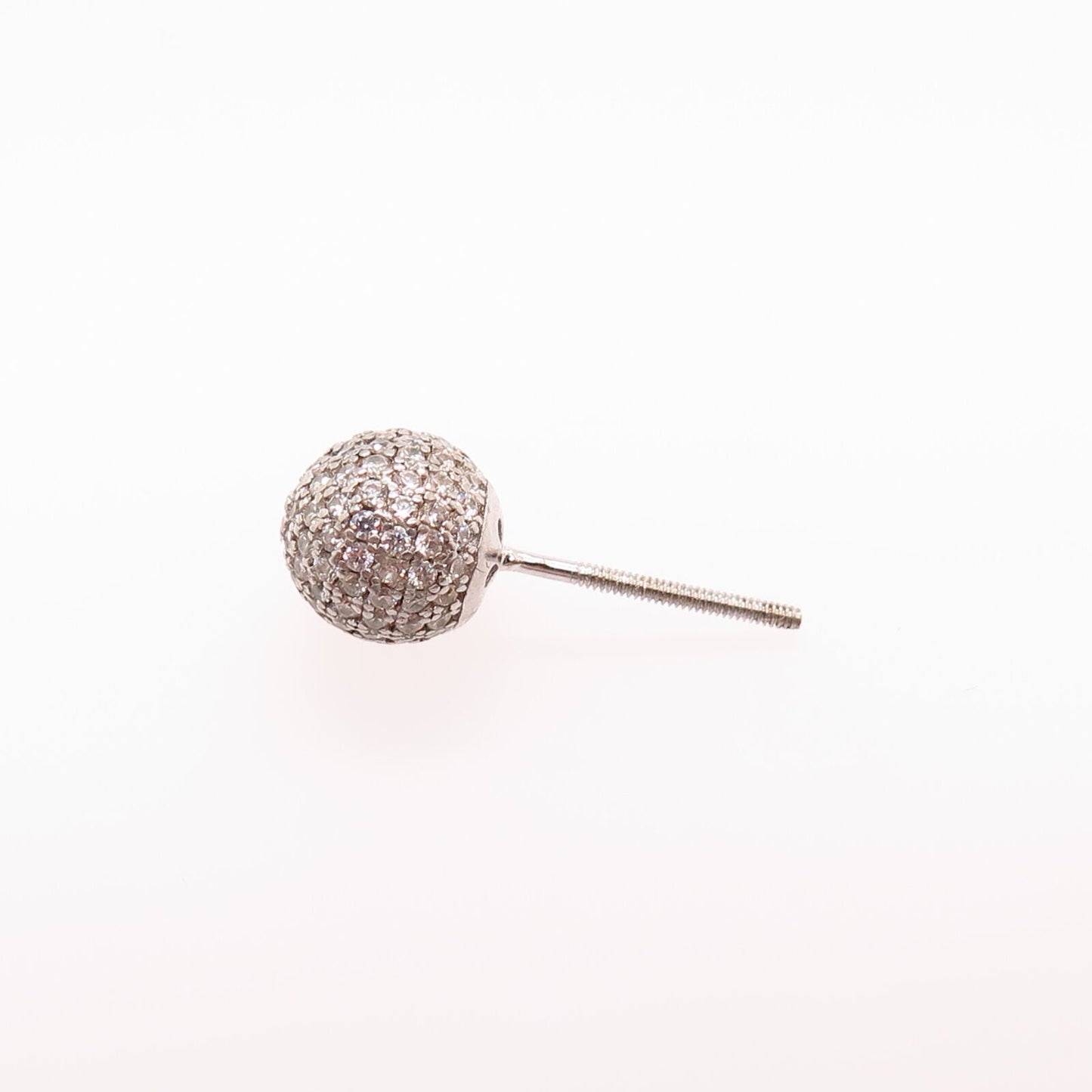 925 Sterling Silver Pave C Z Ball Design SINGLE Stud Earring