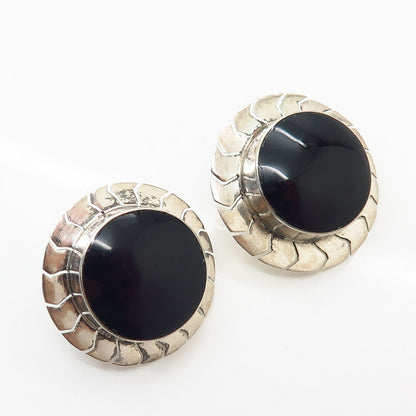 925 Sterling Silver Vintage Mexico Black Onyx Gem Statement Earrings