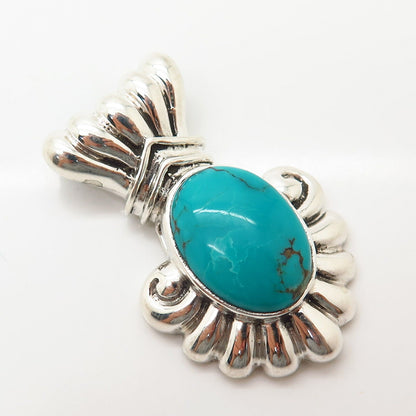 925 Sterling Silver Real Turquoise Gemstone Ribbed Design Slide Pendant