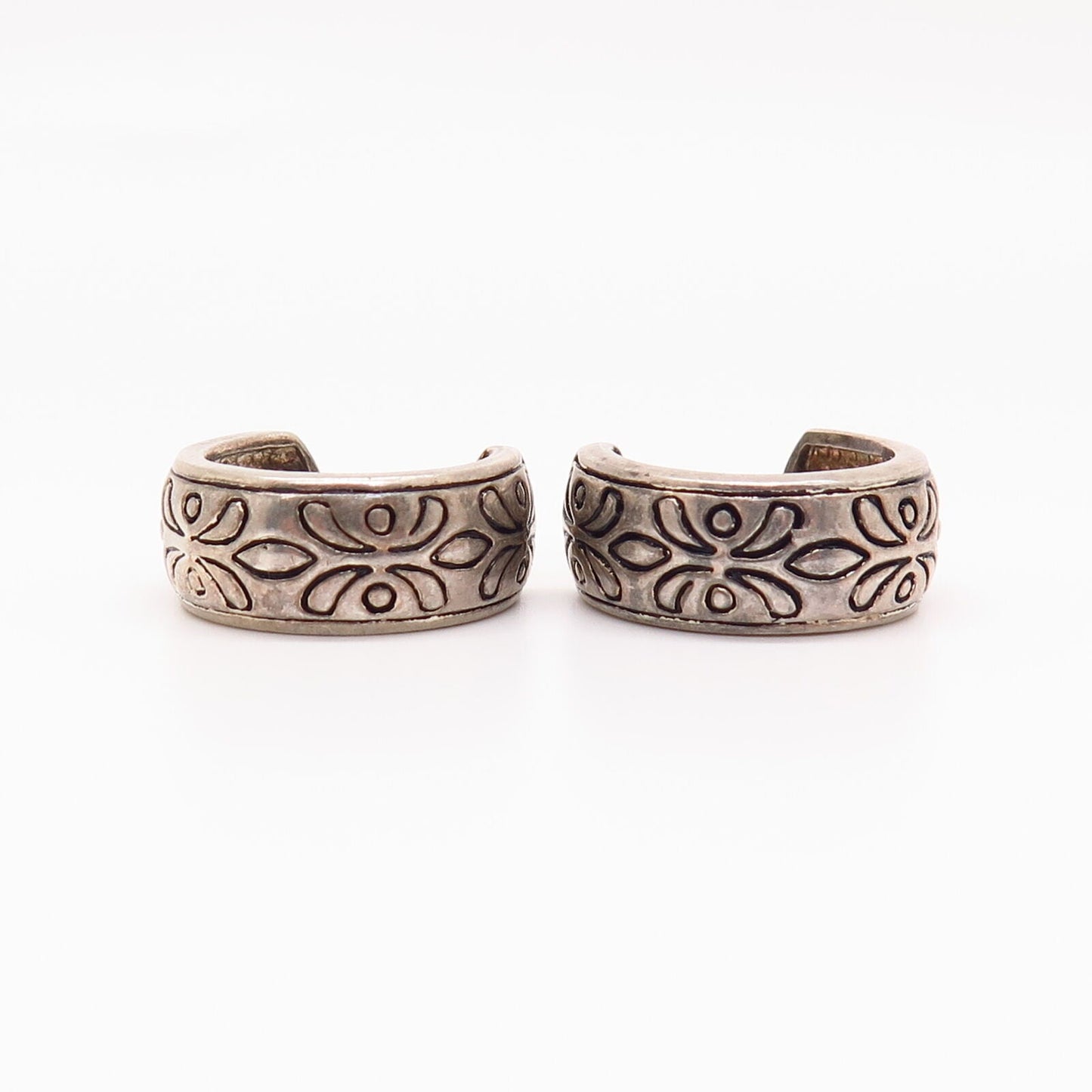 925 Sterling Silver Floral Design Half Hoop Earrings