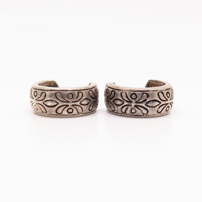 925 Sterling Silver Floral Design Half Hoop Earrings