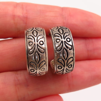 925 Sterling Silver Floral Design Half Hoop Earrings