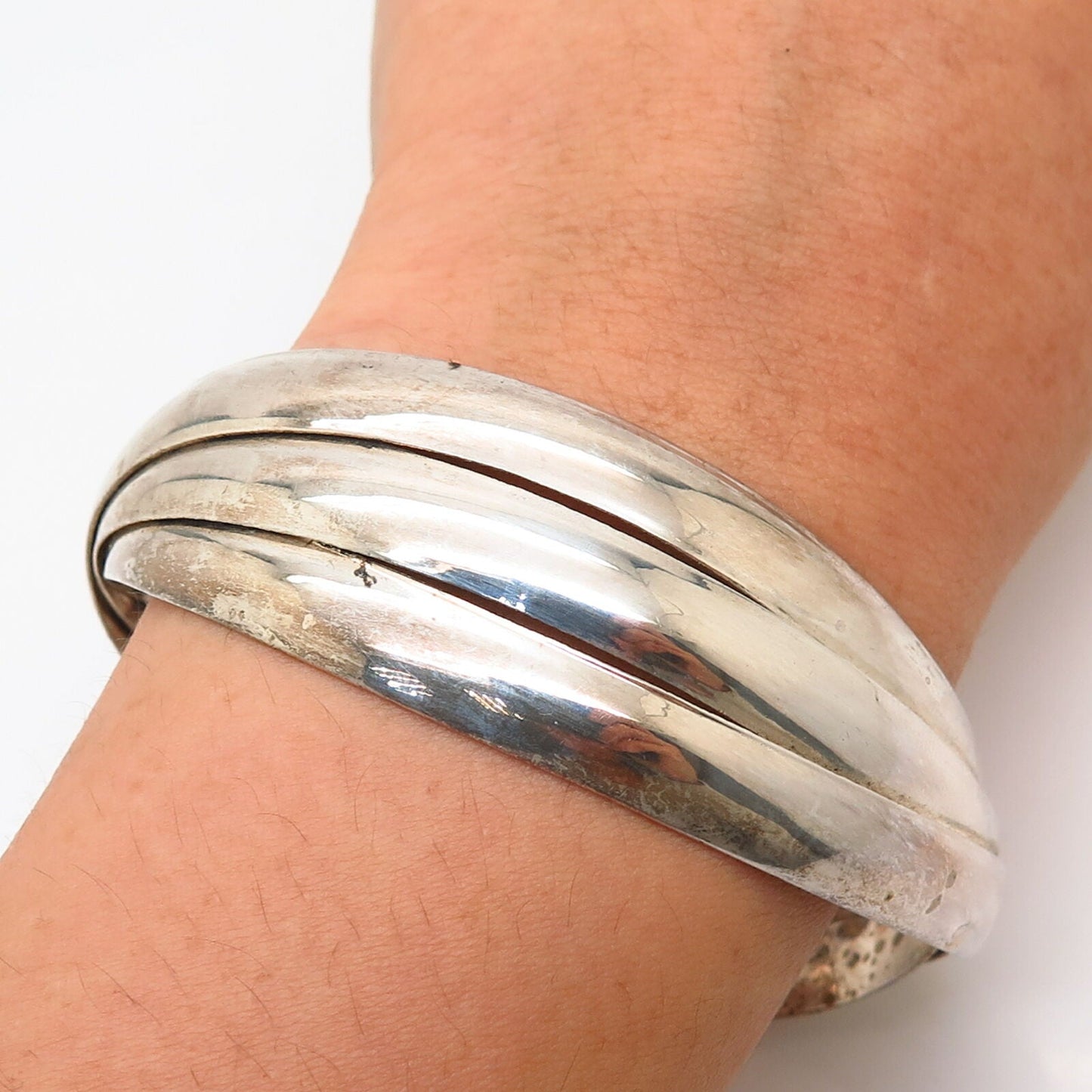 925 Sterling Silver Twisted Triple Bar Design Cuff Bracelet 7"