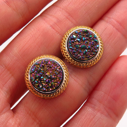 925 Sterling Silver 2-Tone Druzy Stud Earrings