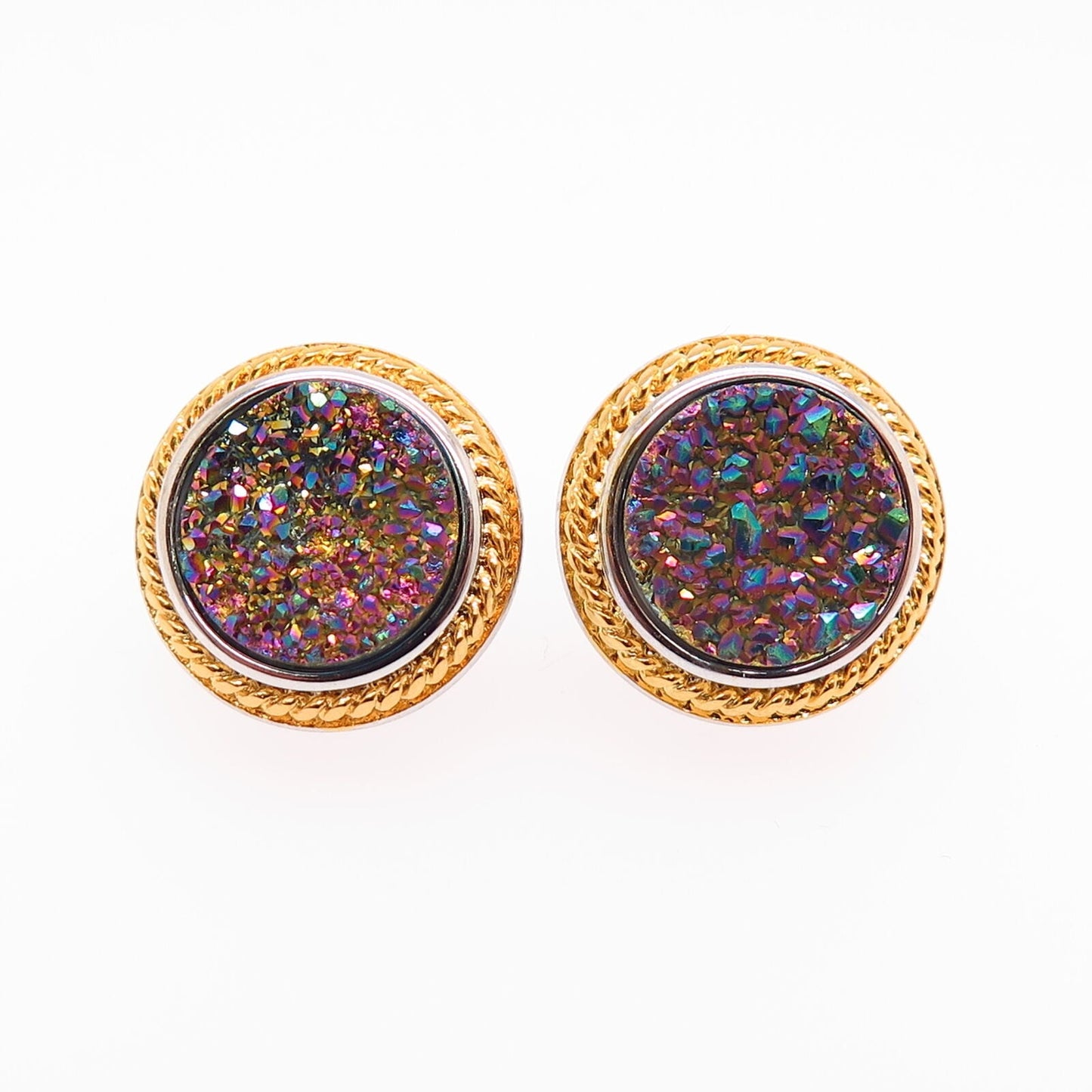 925 Sterling Silver 2-Tone Druzy Stud Earrings