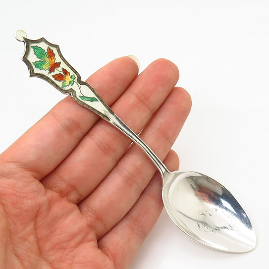 925 Sterling Antique Canada Caron Bros. Colorful Enamel Maple Leaf Tea Spoon