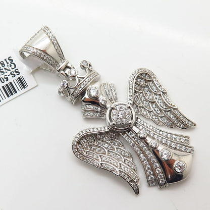 925 Sterling Silver Swarovski Crystal Angel w/ Wings & Crown Cross Pendant