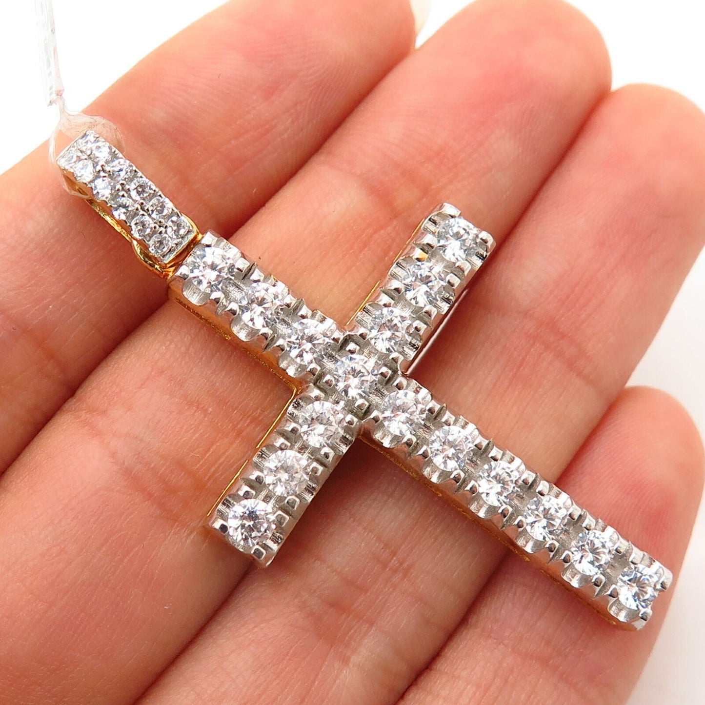 925 Sterling Silver Gold Plated Swarovski Crystal Religious Cross Pendant