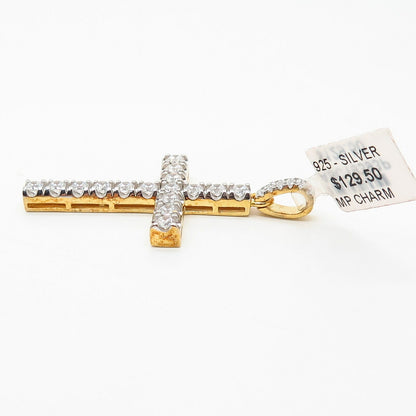 925 Sterling Silver Gold Plated Swarovski Crystal Religious Cross Pendant