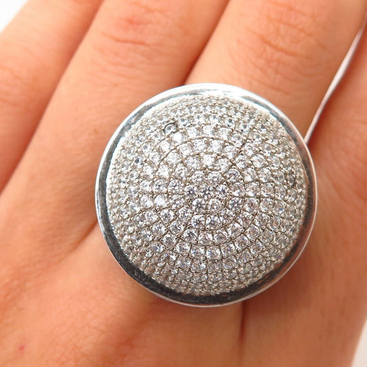 925 Sterling Silver Pave Swarovski Crystal Domed Design Wide Signet Ring