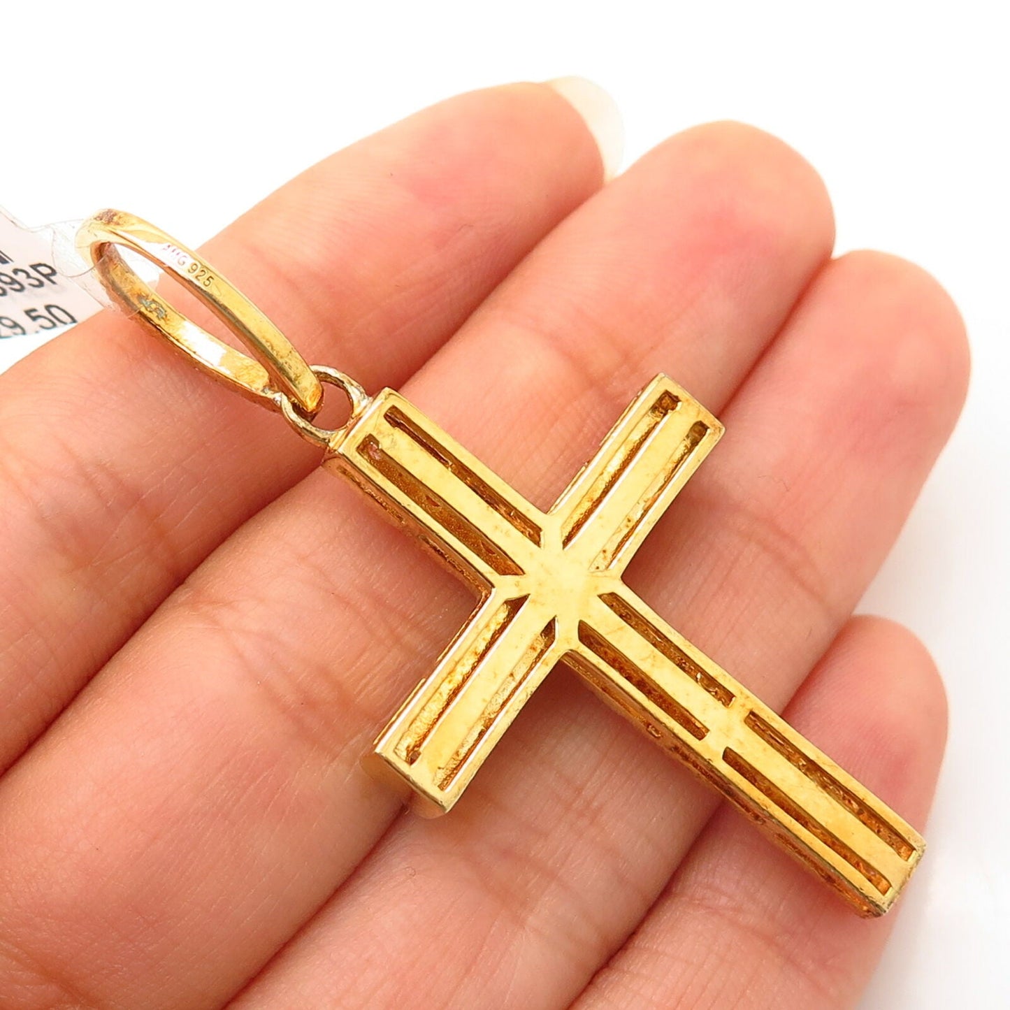 925 Sterling Silver Gold Plated Swarovski Crystals Religious Cross Pendant