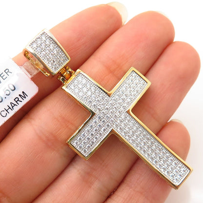 925 Sterling Silver Gold Plated Swarovski Crystals Religious Cross Pendant