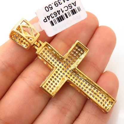 925 Sterling Silver Gold Plated Swarovski Crystals Religious Cross Pendant