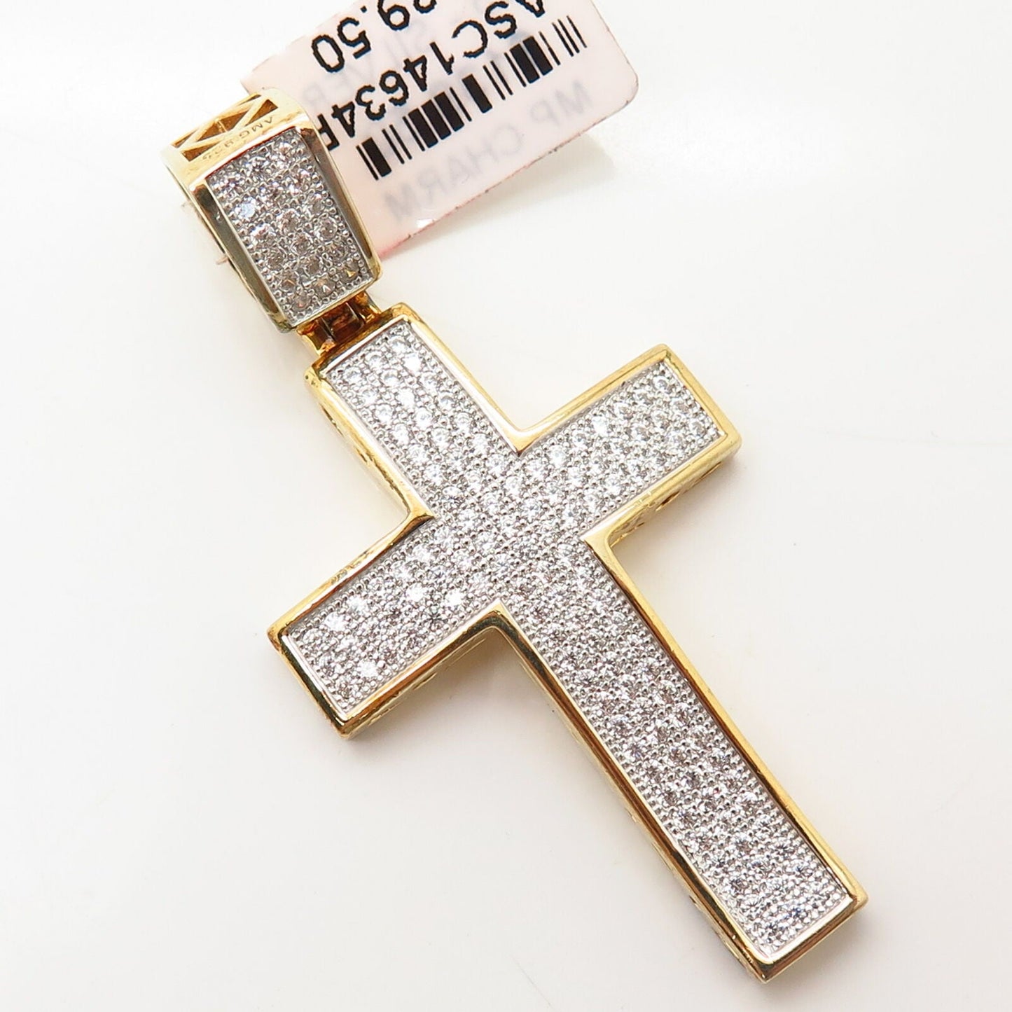 925 Sterling Silver Gold Plated Swarovski Crystals Religious Cross Pendant