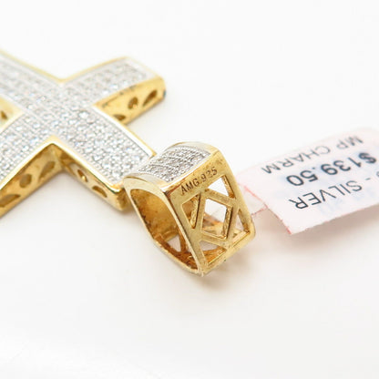 925 Sterling Silver Gold Plated Swarovski Crystals Religious Cross Pendant