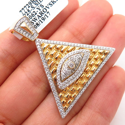 925 Sterling Gold Plated Swarovski Crystals Egyptian Pyramid w/ Evil Eye Pendant