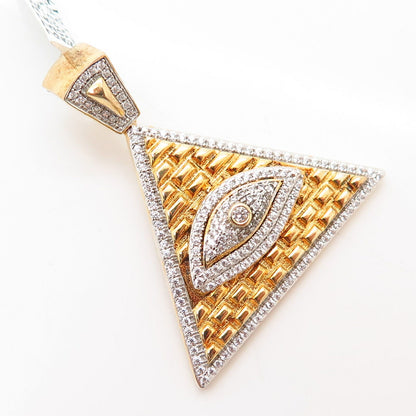 925 Sterling Gold Plated Swarovski Crystals Egyptian Pyramid w/ Evil Eye Pendant