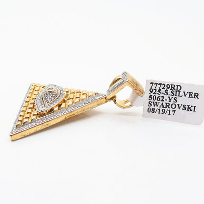 925 Sterling Gold Plated Swarovski Crystals Egyptian Pyramid w/ Evil Eye Pendant