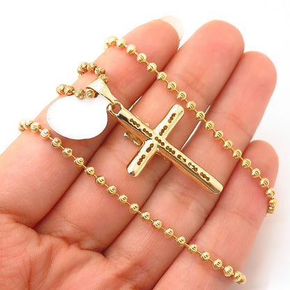 925 Sterling Gold Plated Crucifix Cross Pendant Long Bead Chain Necklace 28"