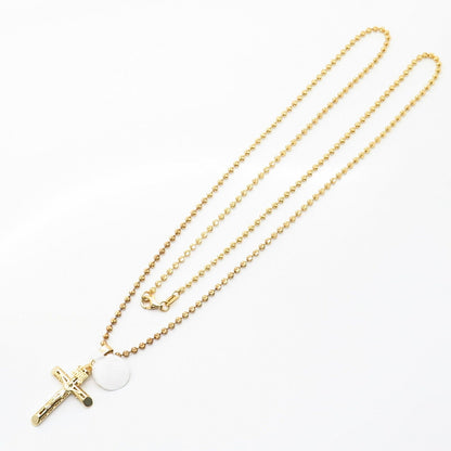 925 Sterling Gold Plated Crucifix Cross Pendant Long Bead Chain Necklace 28"