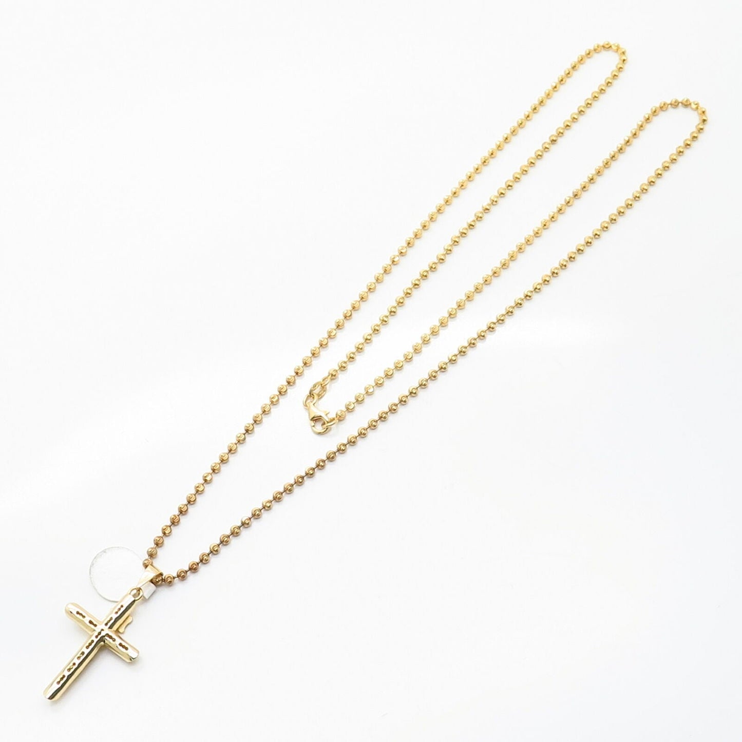 925 Sterling Gold Plated Crucifix Cross Pendant Long Bead Chain Necklace 28"