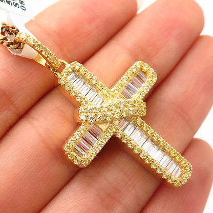 925 Sterling Gold Plated Swarovski Crystal Cross Pendant Chain Necklace 24"