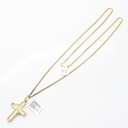 925 Sterling Gold Plated Swarovski Crystal Cross Pendant Chain Necklace 24"