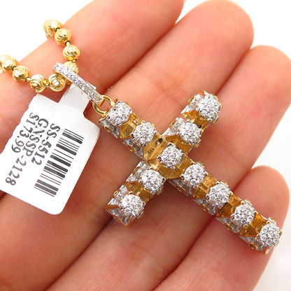 925 Sterling Gold Plated Italy Swarovski Crystal Cross Pendant Chain Necklace