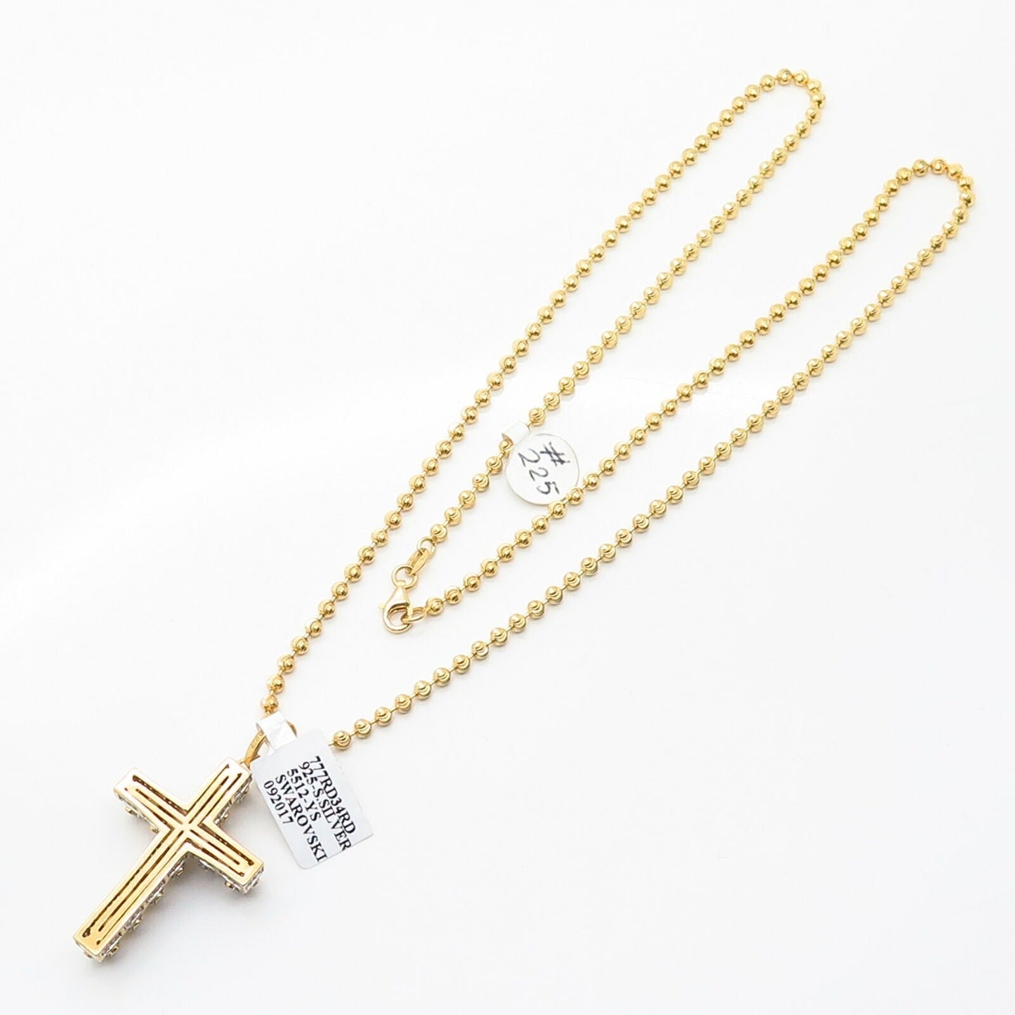 925 Sterling Gold Plated Italy Swarovski Crystal Cross Pendant Chain Necklace