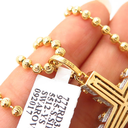 925 Sterling Gold Plated Italy Swarovski Crystal Cross Pendant Chain Necklace