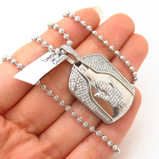 925 Sterling Silver Swarovski Crystal Car Tag Pendant Bead Chain Necklace 27"