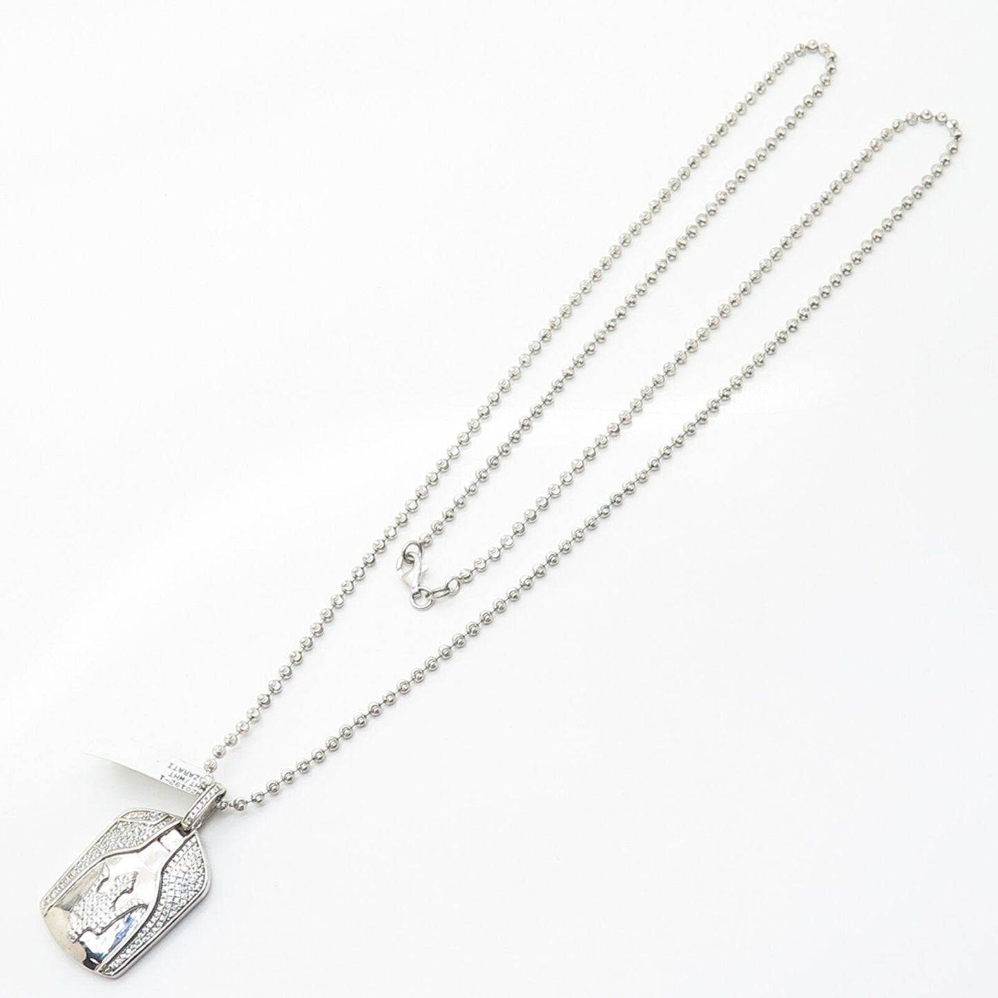 925 Sterling Silver Swarovski Crystal Car Tag Pendant Bead Chain Necklace 27"