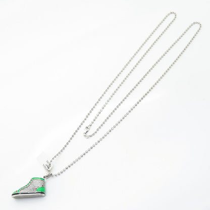 925 Sterling Italy Swarovski Crystal Enamel Shoe Pendant Long Chain Necklace 35"