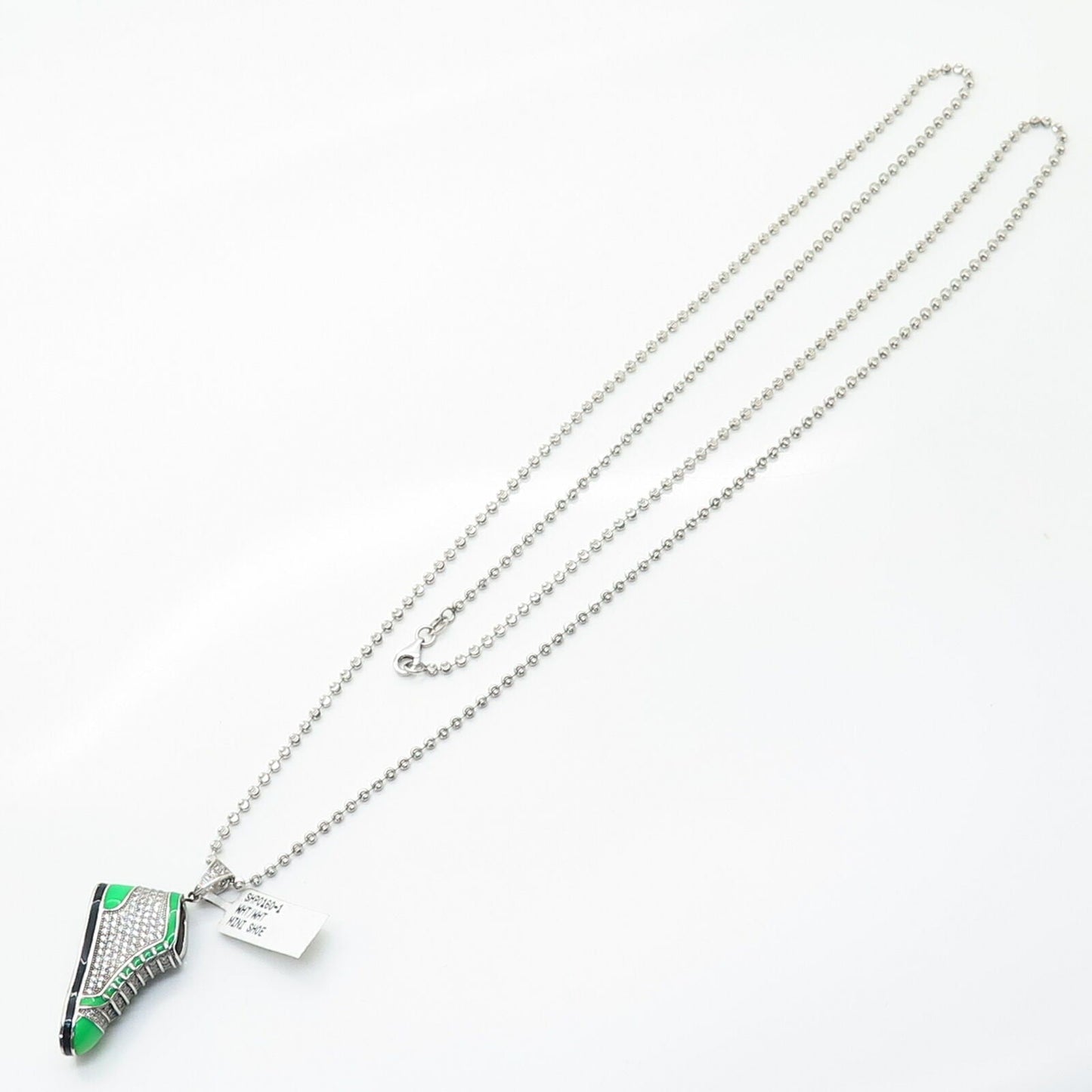 925 Sterling Italy Swarovski Crystal Enamel Shoe Pendant Long Chain Necklace 35"