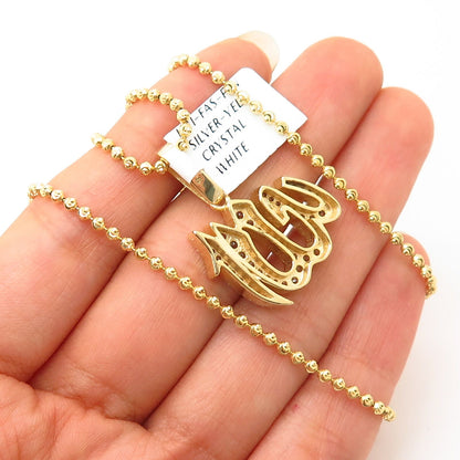 925 Sterling Gold Plated Swarovski Crystal God in Arabic Pendant Necklace 21"