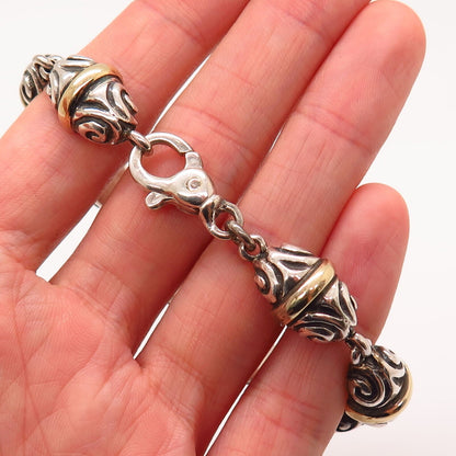 925 Sterling Silver / 14K Vintage Zina Swirl / Bean Design Link Bracelet 7 1/4"