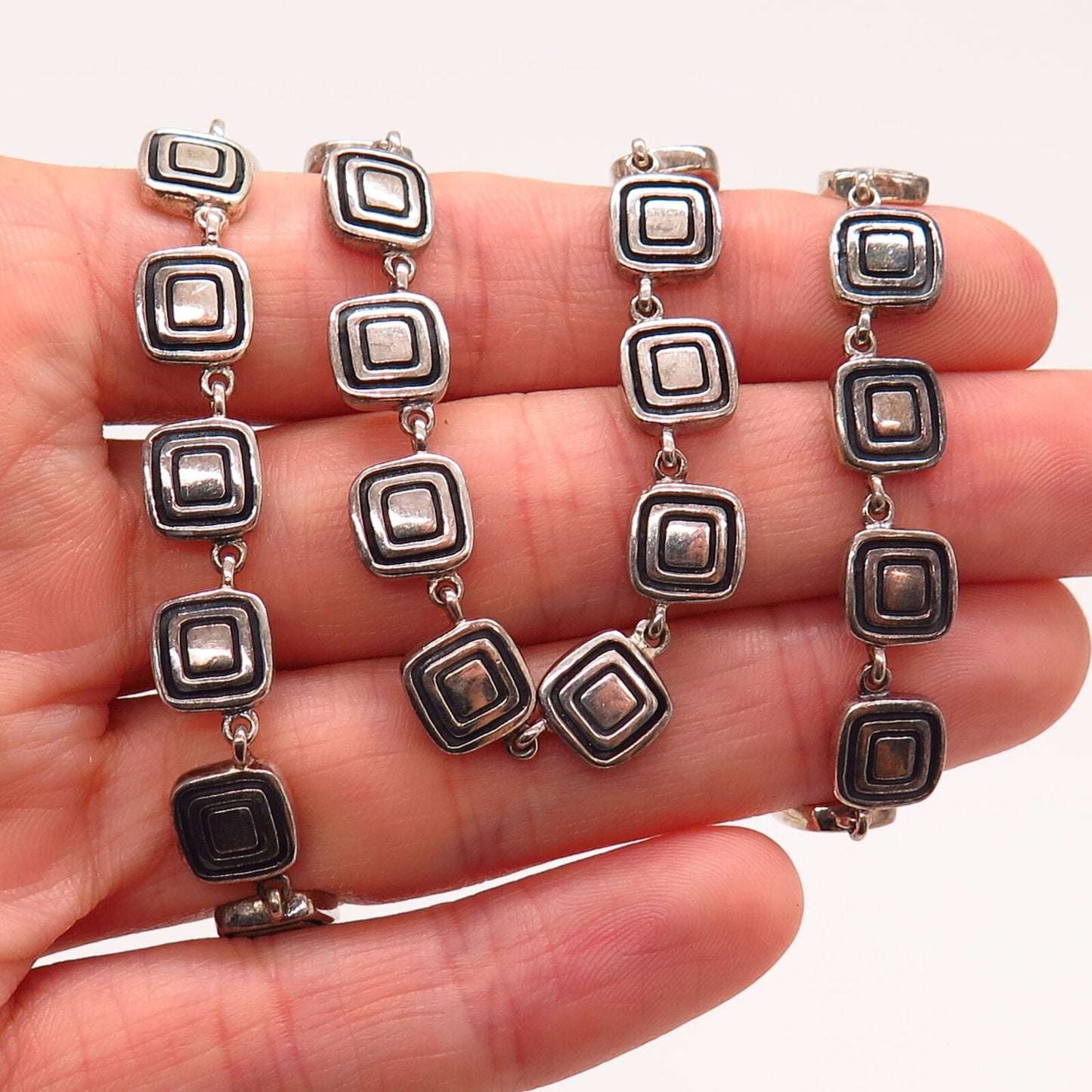 925 Sterling Silver Vintage Zina Square Bead Design Chain Necklace 17"