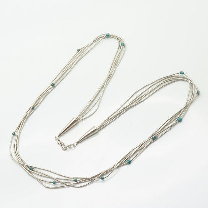 925 Sterling Old Pawn Southwestern Turquoise Liquid Multi-Strand Necklace 24"