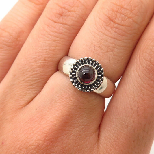 925 Sterling Silver Real Rhodolite Garnet Gemstone Sun Design Ring